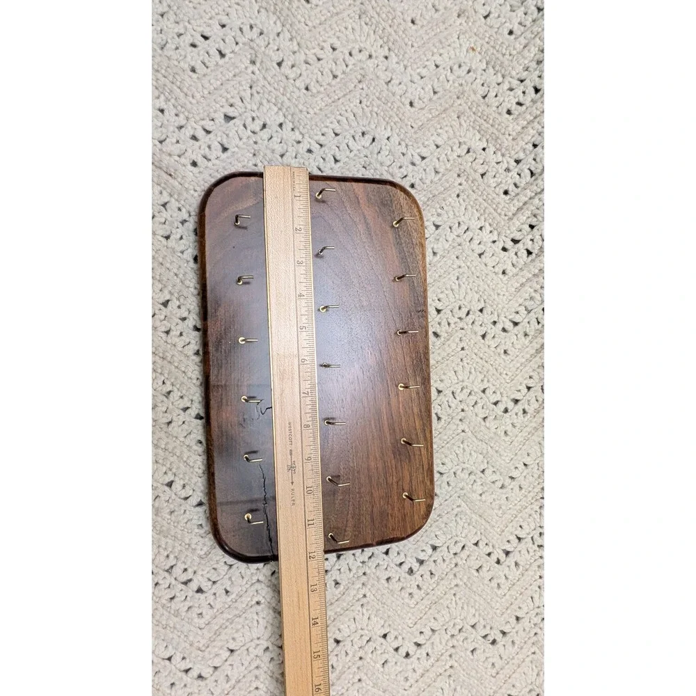 Handmade Solid Wood Wall Mounted Jewelry Organizer 21 Hooks Brown Walnut Finish